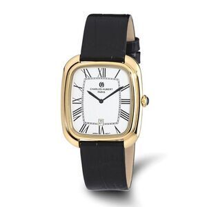 Charles Hubert Ladies IP-plated Square Face Leather Band Watch
